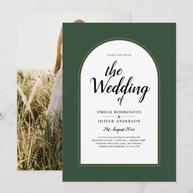 JUNIPER GREEN GOLD PHOTO Wedding INVITE (Front/Back)