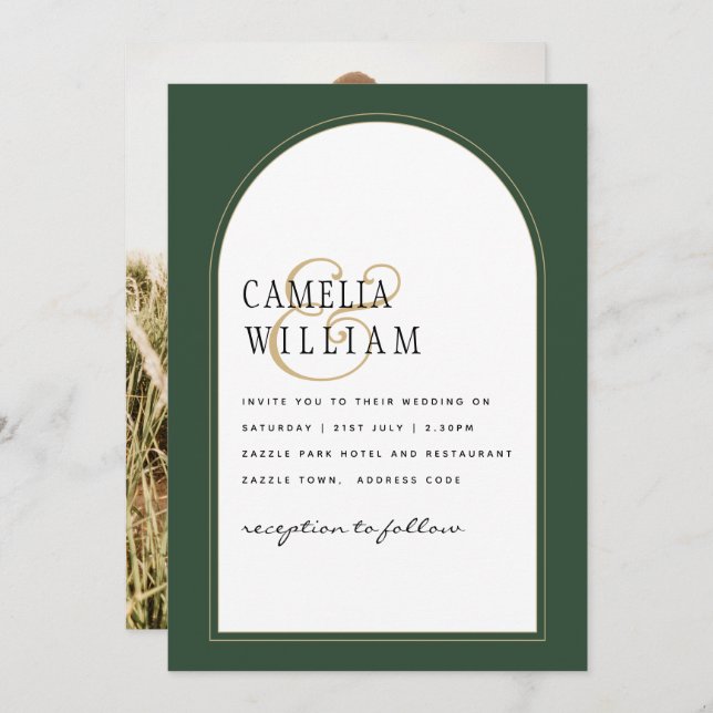 JUNIPER GREEN GOLD PHOTO Wedding INVITE (Front/Back)