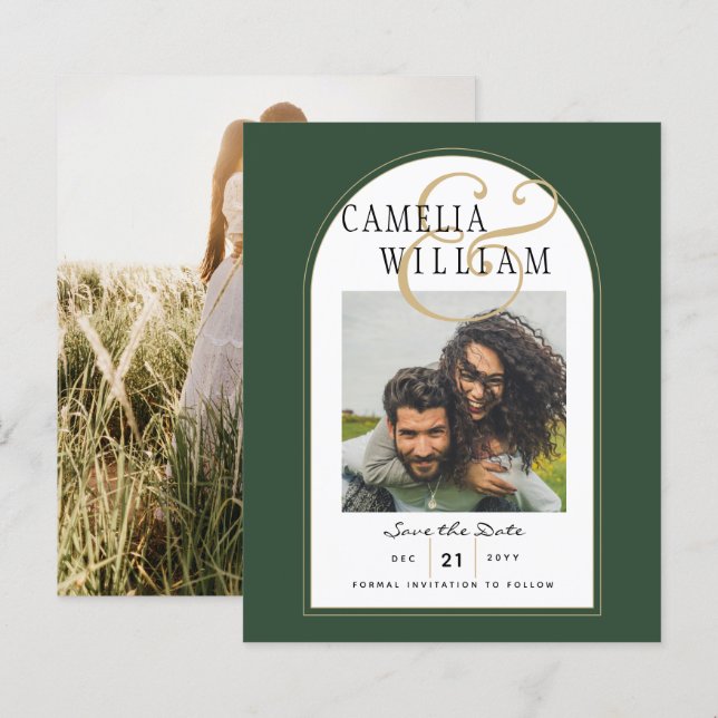 JUNIPER GREEN GOLD PHOTO Wedding INVITE (Front/Back)