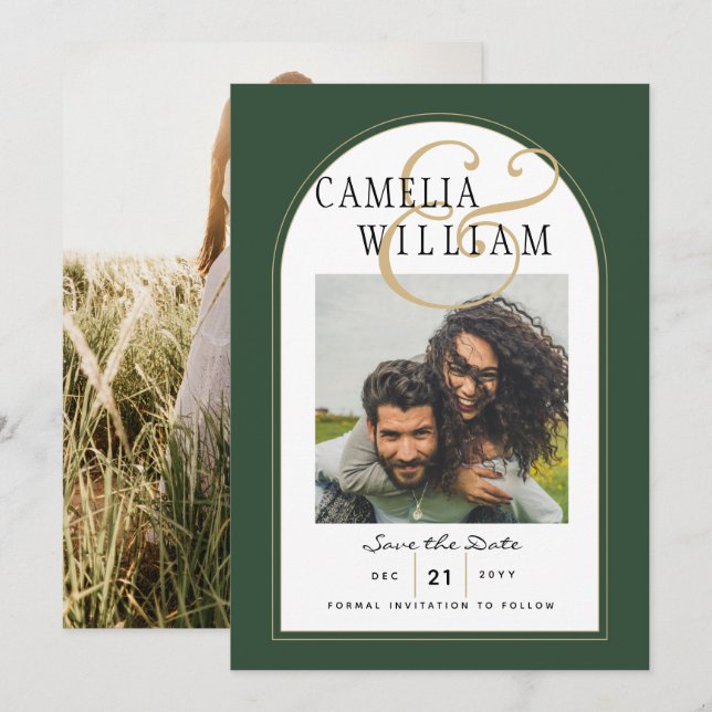 JUNIPER GREEN GOLD PHOTO Wedding INVITE (Front/Back)