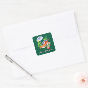 Juniper Green Merry Christmas Chilli Drawing Square Sticker