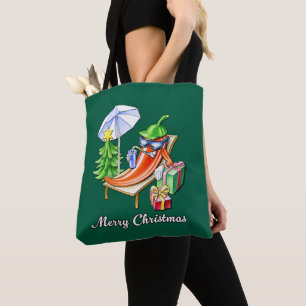 Juniper Green Merry Christmas Pepper Drawing Tote Bag