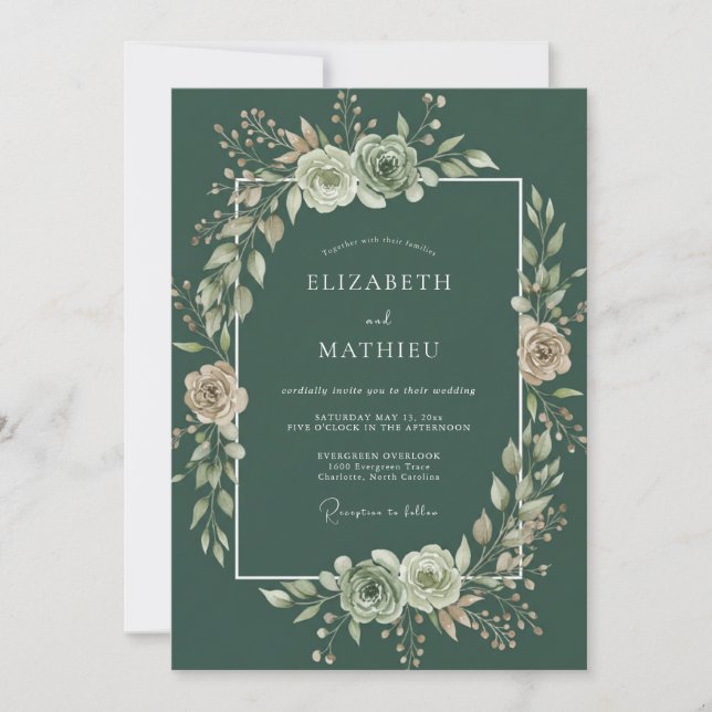 Juniper Green Muted Woodland Wedding Invitation (Front)