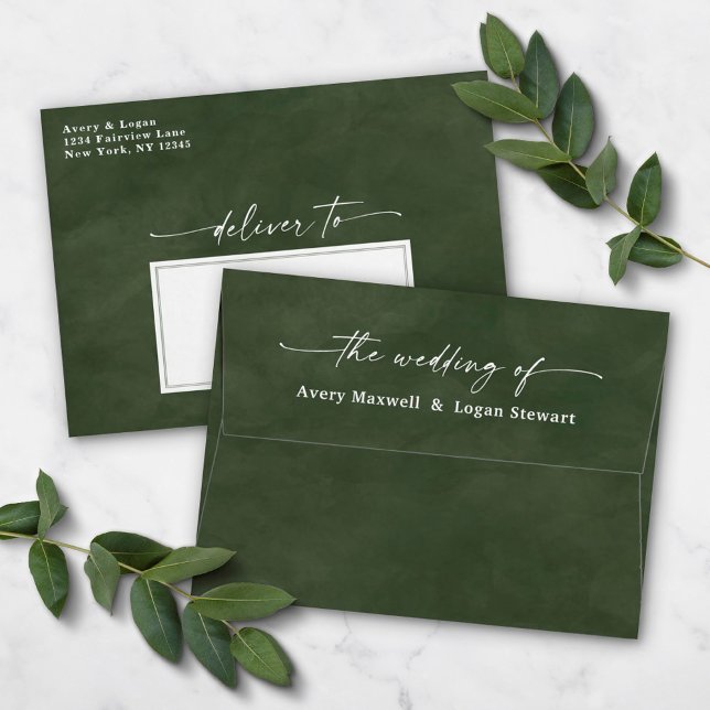 Juniper Green Watercolor A7 5x7 Wedding Invitation Envelope (Creator Uploaded)