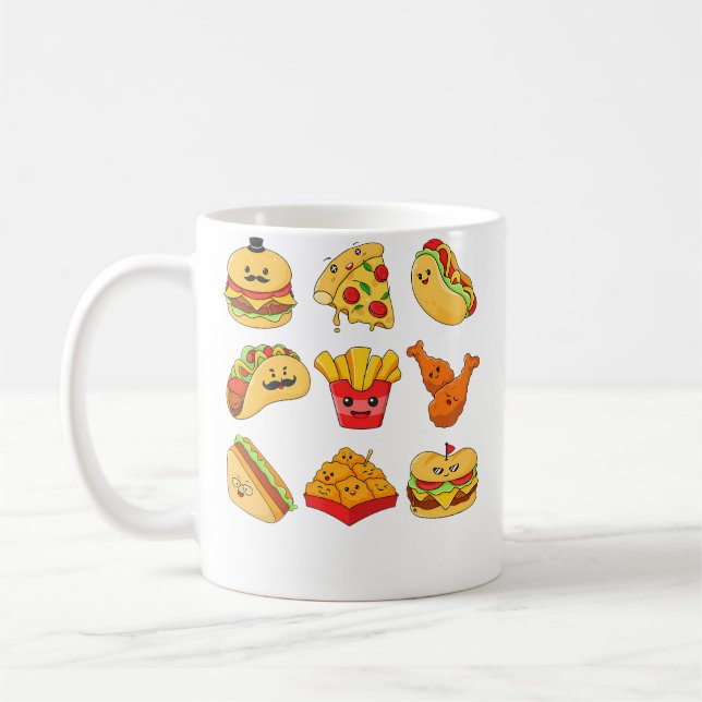 Junk Food Cartoons Fried Food Pizza Chicken Nugget Coffee Mug (Left)
