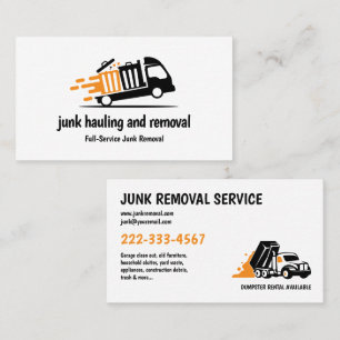 JUNK HAULING TRASH REMOVAL ORANGE BLACK BUSINESS CARD