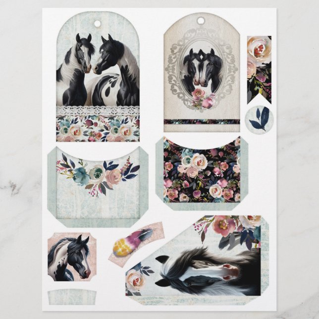 Junk Journal Ephemera with Pretty Pinto Horses (Front)