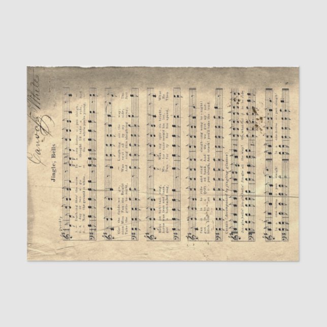 Junk Journal Jingle Bell Crumpled Music Score Page Tissue Paper (Front)