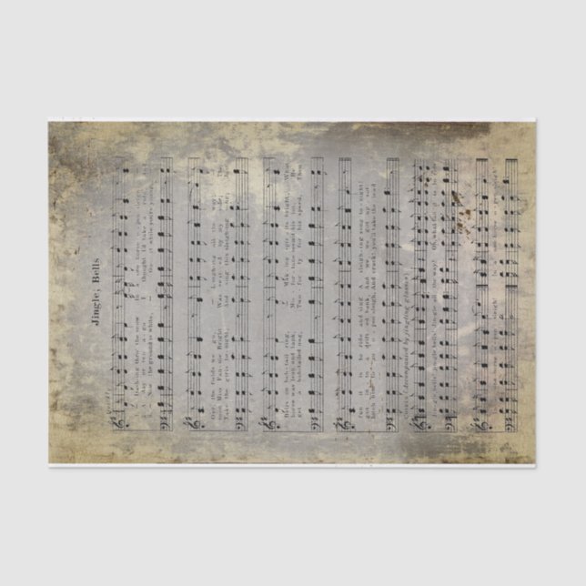 Junk Journal Water Damaged Grunge Jingle Bells   Tissue Paper (Front)