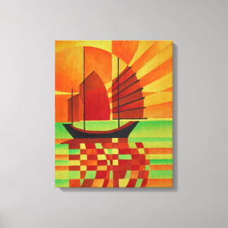 Junk on Sea of Green Cubist Abstract Canvas Print
