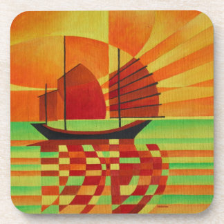 Junk on Sea of Green Cubist Abstract Coaster