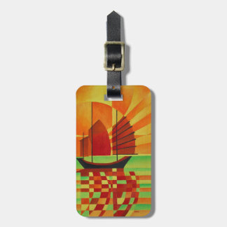 Junk on Sea of Green Cubist Abstract Luggage Tag