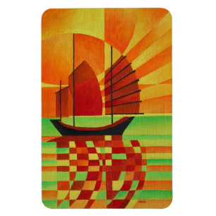 Junk on Sea of Green Cubist Abstract Magnet