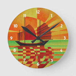 Junk on Sea of Green Cubist Abstract Round Clock