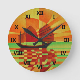 Junk on Sea of Green Cubist Abstract Round Clock