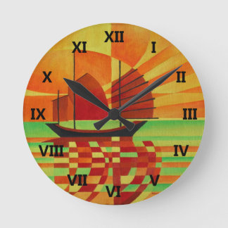 Junk on Sea of Green Cubist Abstract Round Clock