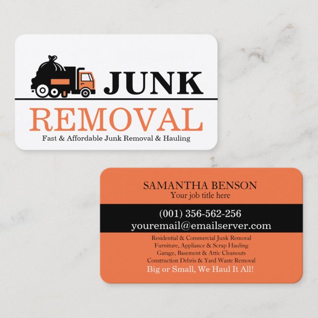 Junk Removal & Hauling Business Card (Front/Back)