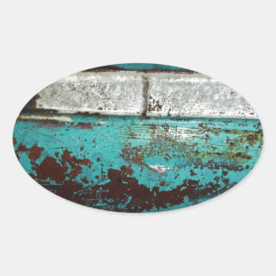Junk Yard vintage car 50's teal aqua Oval Sticker