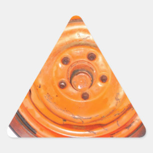 Junk Yard vintage Wheel, orange black and white Triangle Sticker