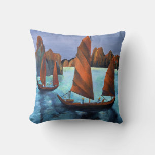 Junks In The Descending Dragon Bay Cushion