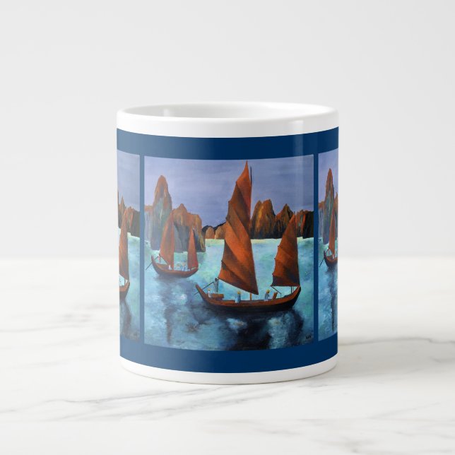 Junks In The Descending Dragon Bay Large Coffee Mug (Front)
