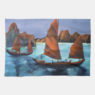Junks In The Descending Dragon Bay Tea Towel
