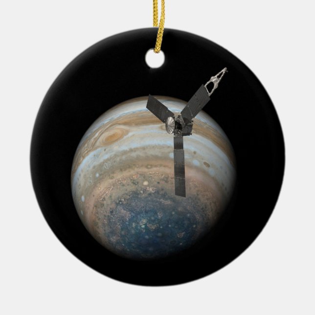 Juno Spacecraft at Planet Jupiter Ceramic Tree Decoration (Front)