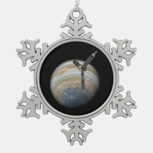 Juno Spacecraft at Planet Jupiter Snowflake Pewter Christmas Ornament