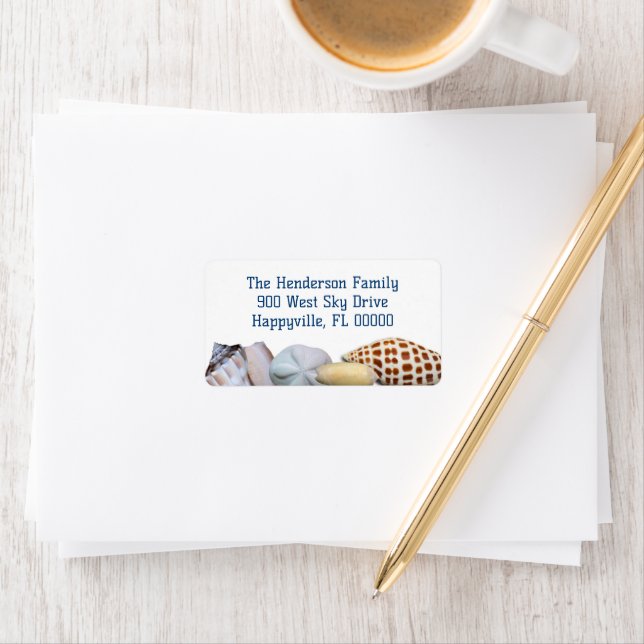 Junonia Seashell Border Wide Return Address Labels (Insitu)