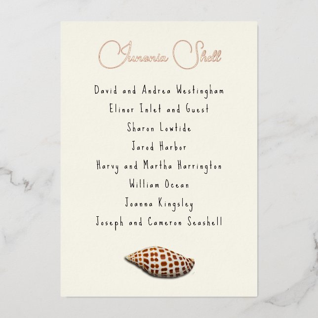 Junonia Seashell Guest List Table Seating Cards (Front)