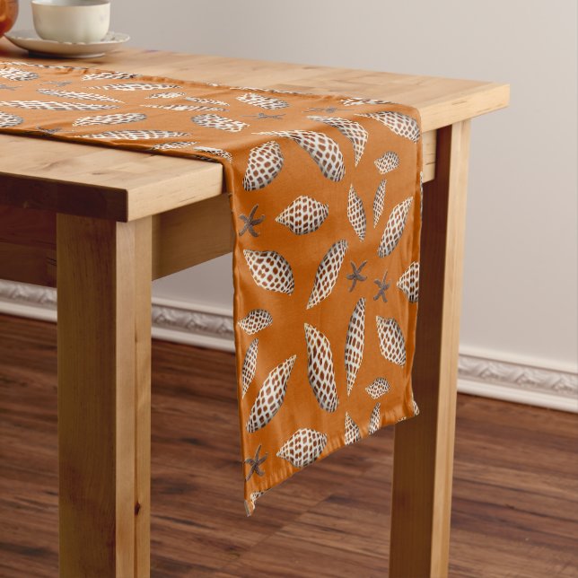 Junonia Seashells Pattern Orange Tropical Table Short Table Runner (In Situ)