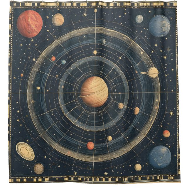 Jupiter-Centred Celestial Chart Design (3) Shower Curtain (Front)