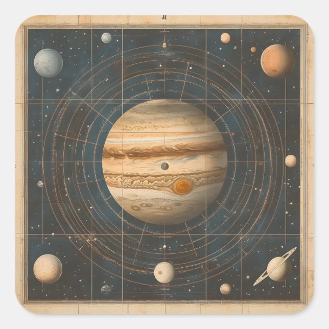 Jupiter-Centred Celestial Chart Design Square Sticker (Front)