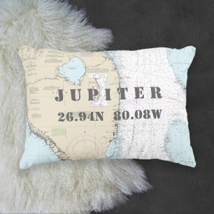 Jupiter, Florida Nautical Chart Latitude Longitude Decorative Cushion