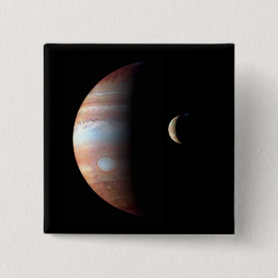 Jupiter Gas Giant Planet & Io Galilean Moon 15 Cm Square Badge