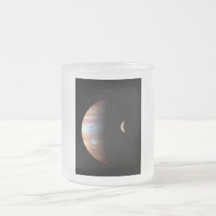 Jupiter Gas Giant Planet & Io Galilean Moon Frosted Glass Coffee Mug