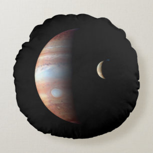 Jupiter Gas Giant Planet & Io Galilean Moon Round Cushion