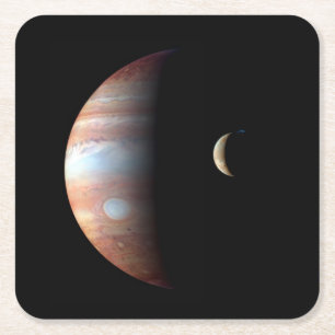Jupiter Gas Giant Planet & Io Galilean Moon Square Paper Coaster
