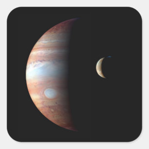 Jupiter Gas Giant Planet & Io Galilean Moon Square Sticker