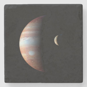 Jupiter Gas Giant Planet & Io Galilean Moon Stone Coaster