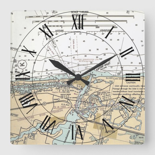 Jupiter Inlet Florida USA Nautical Map ~ Square Wall Clock (Front)