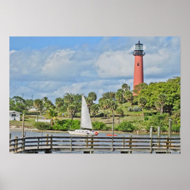 Jupiter Lighthouse and Sailboat Poster (Front)