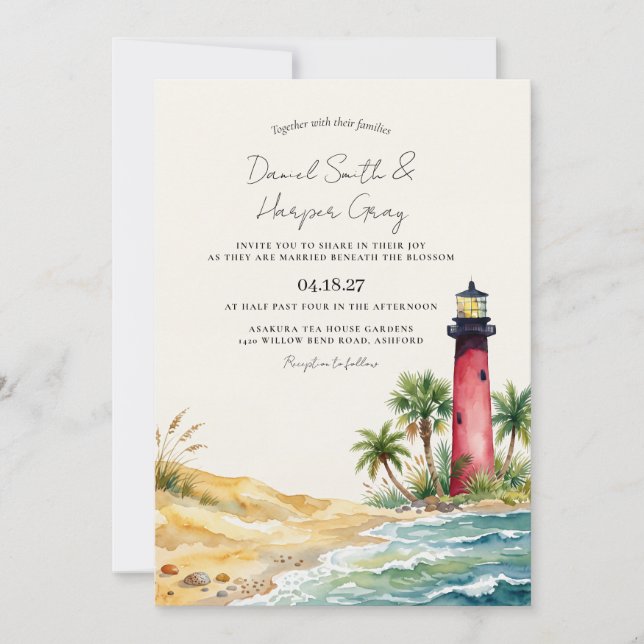 Jupiter Lighthouse Beach Wedding Florida Invitation (Front)