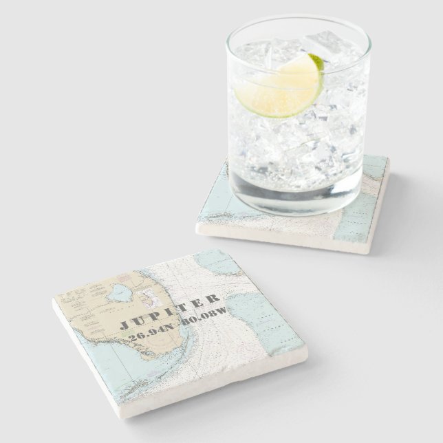 Jupiter, Palm Beach County, FL Authentic Chart Stone Coaster (Side)