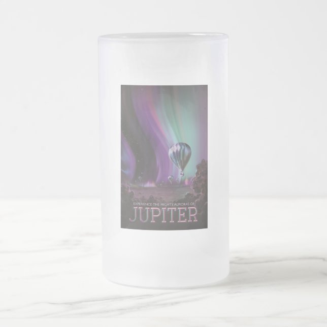 Jupiter Travel by Hot Air Balloon Bighty Auroras Frosted Glass Beer Mug (Center)