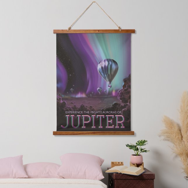 Jupiter Travel by Hot Air Balloon Bighty Auroras Hanging Tapestry (Bedroom)