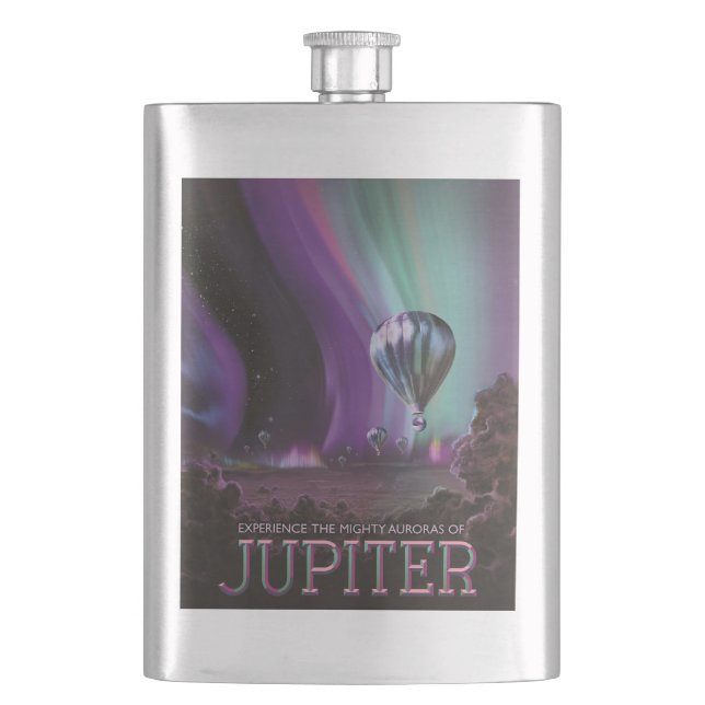 Jupiter Travel by Hot Air Balloon Bighty Auroras Hip Flask (Front)