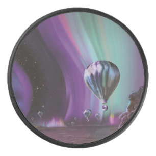 Jupiter Travel by Hot Air Balloon Bighty Auroras Hockey Puck