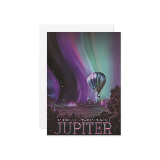 Jupiter Travel by Hot Air Balloon Bighty Auroras Holiday Card (Front/Back In Situ)