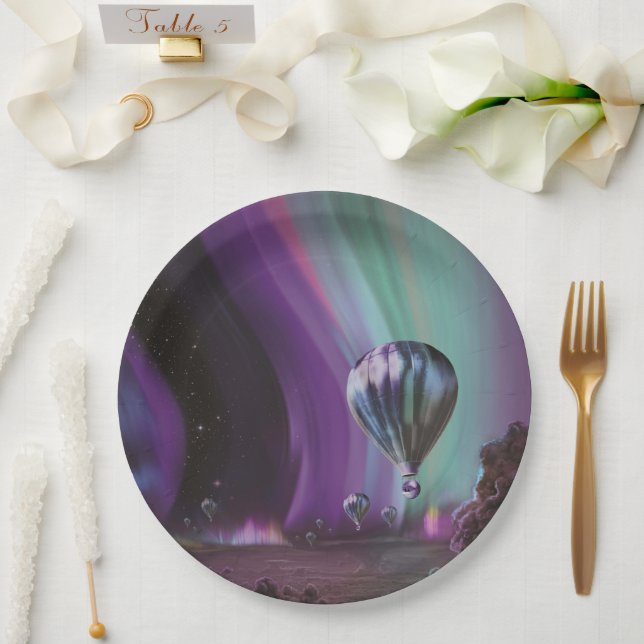 Jupiter Travel by Hot Air Balloon Bighty Auroras Paper Plate (Wedding)